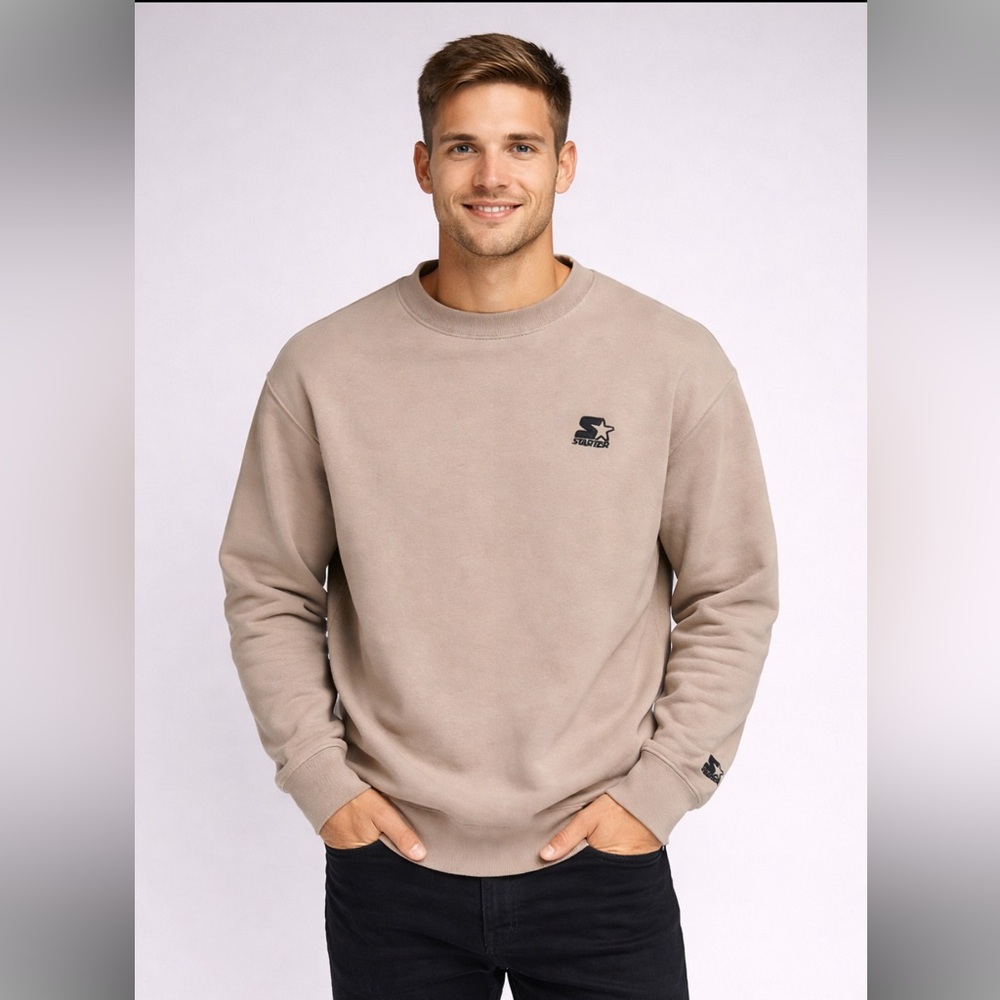 Starter Crewneck Sweatshirt Men’s Large Beige Tan Pullover Logo Y2K 90s
